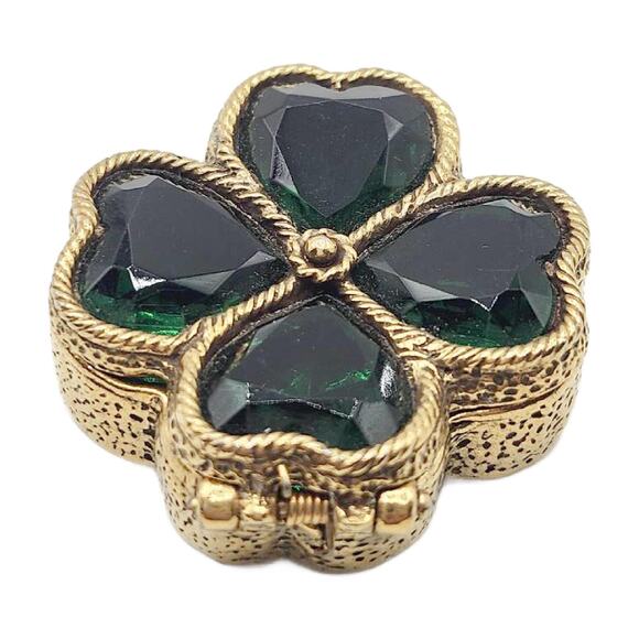 Vintage Clover Shamrock Pill Box Pendant - Picture 2 of 11